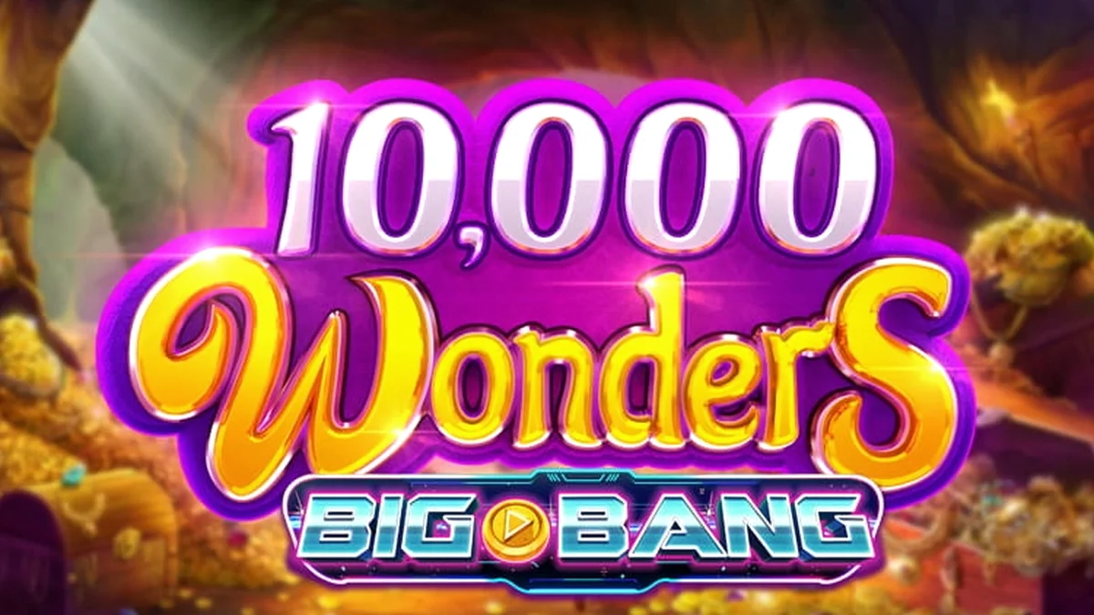 Tampilan layar permainan slot 10,000 Wonders Big Bang dengan desain visual yang memukau